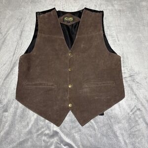 Scully Mens L Brown Suede Leather Satin Lined Vest Four Snap Button Front 504